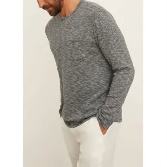 Vince Sun Faded Double-Knit Crew Pullover L Men Striped Blue Coastal Old Rich - Picture 1 of 4